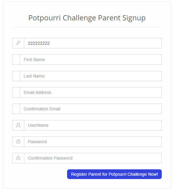 Quiz Bowl Challenge Parent Signup Form