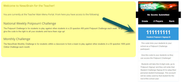 Student Quiz Bowl Challenge Signup ID